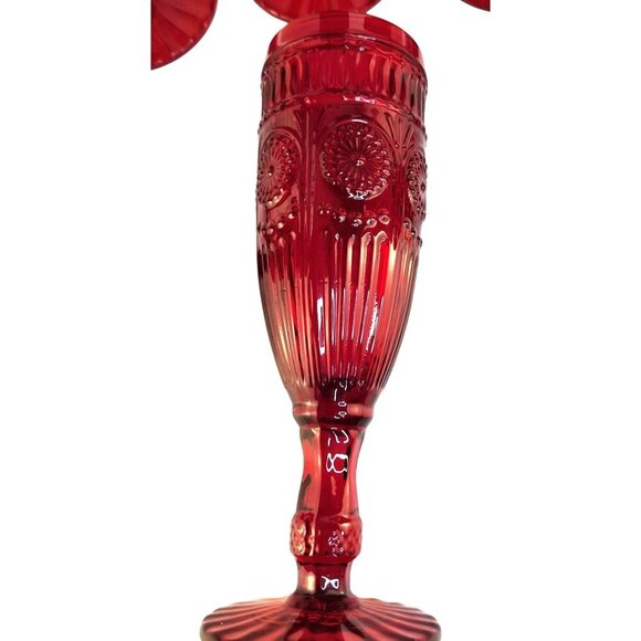 The Pioneer Woman Adeline Red Glass Champagne Flutes Set Of 2 Retro-Inspired Ele - Picture 10 of 14